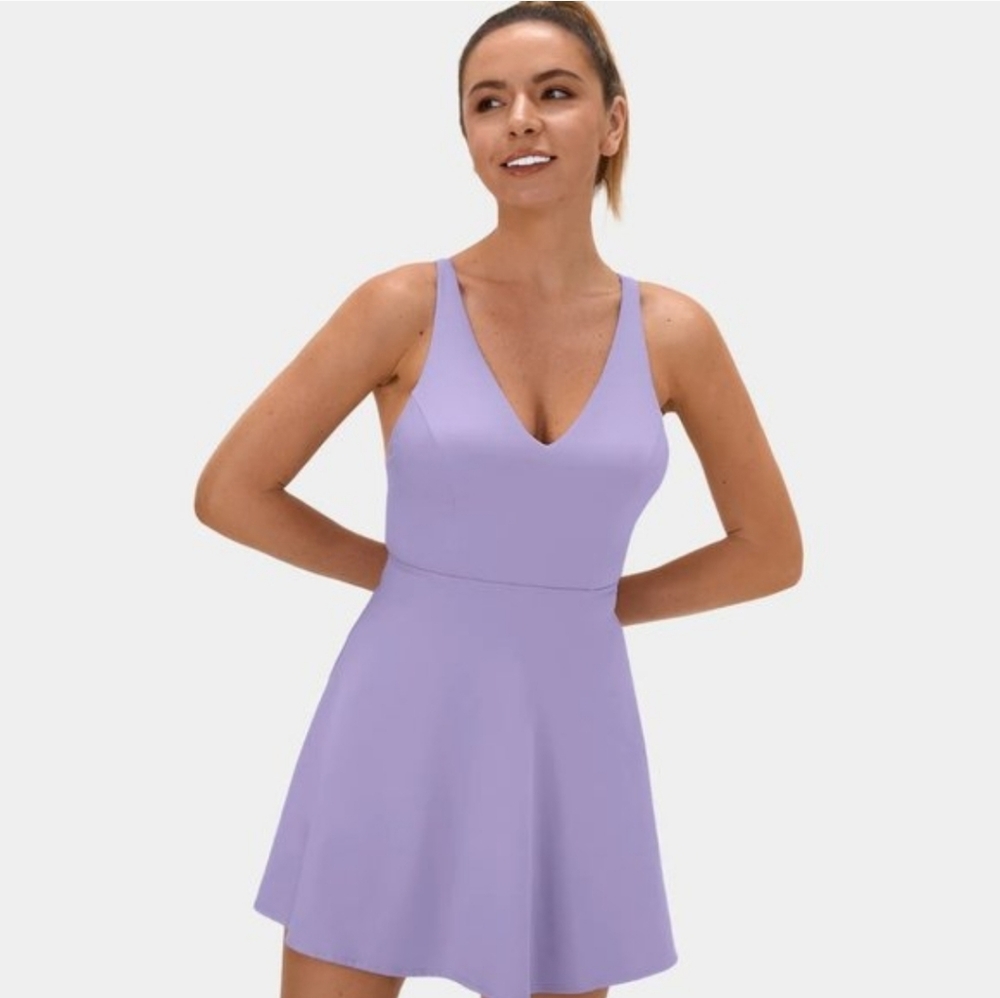 Halara Cloudful Crisscross 2-Piece Barre Ballet Dance Dress Lavender Active L